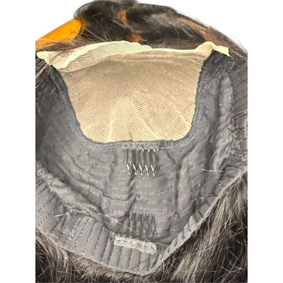 28” Long Human Hair Wig Wavy Front Lace Natural Black Full Glueless - Picture 8 of 10